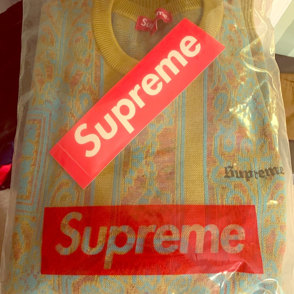 Brand new supreme tapestry sweater olive